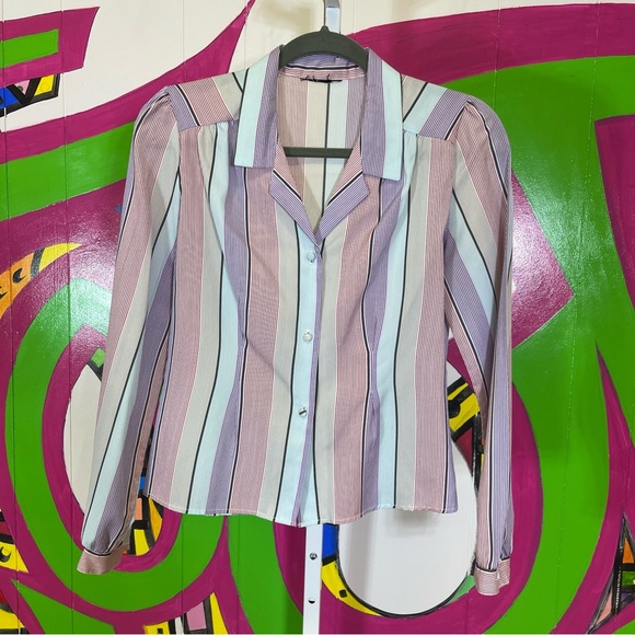 Vintage Sheer Striped Button Up Shirt. Similar to a size SP. Excellent condition - Picture 1 of 4